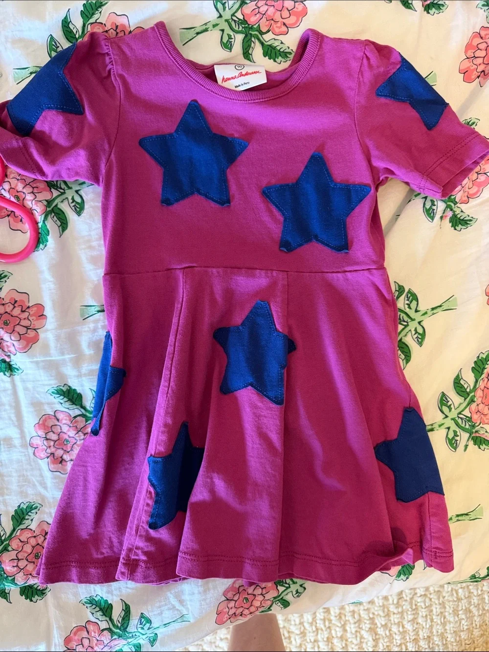 Hanna Andersson Magenta Dress with Blue Star Appliqués
